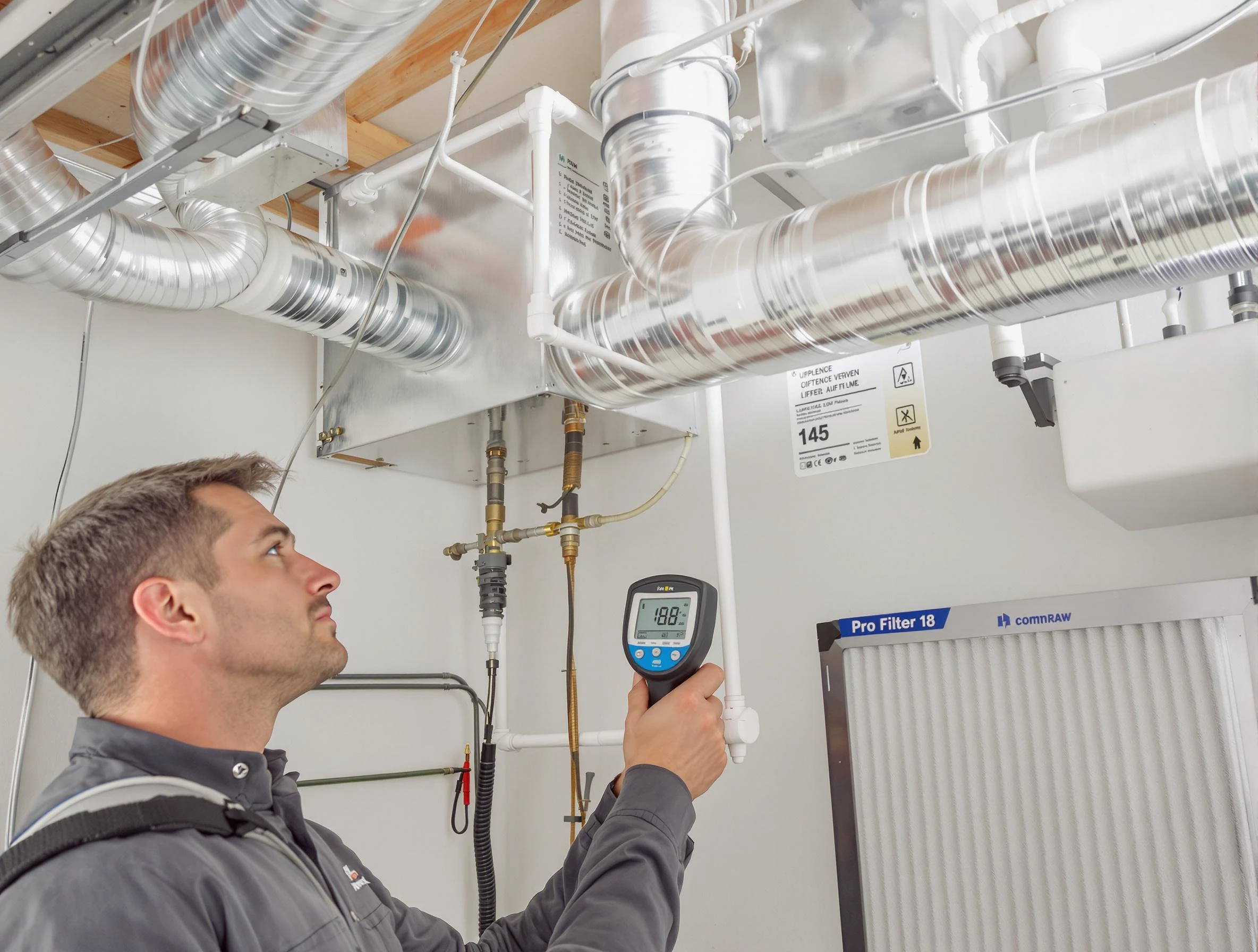 Moreno Valley Air Duct Cleaning expert conducting detailed filter system inspection using diagnostic tools in Moreno Valley